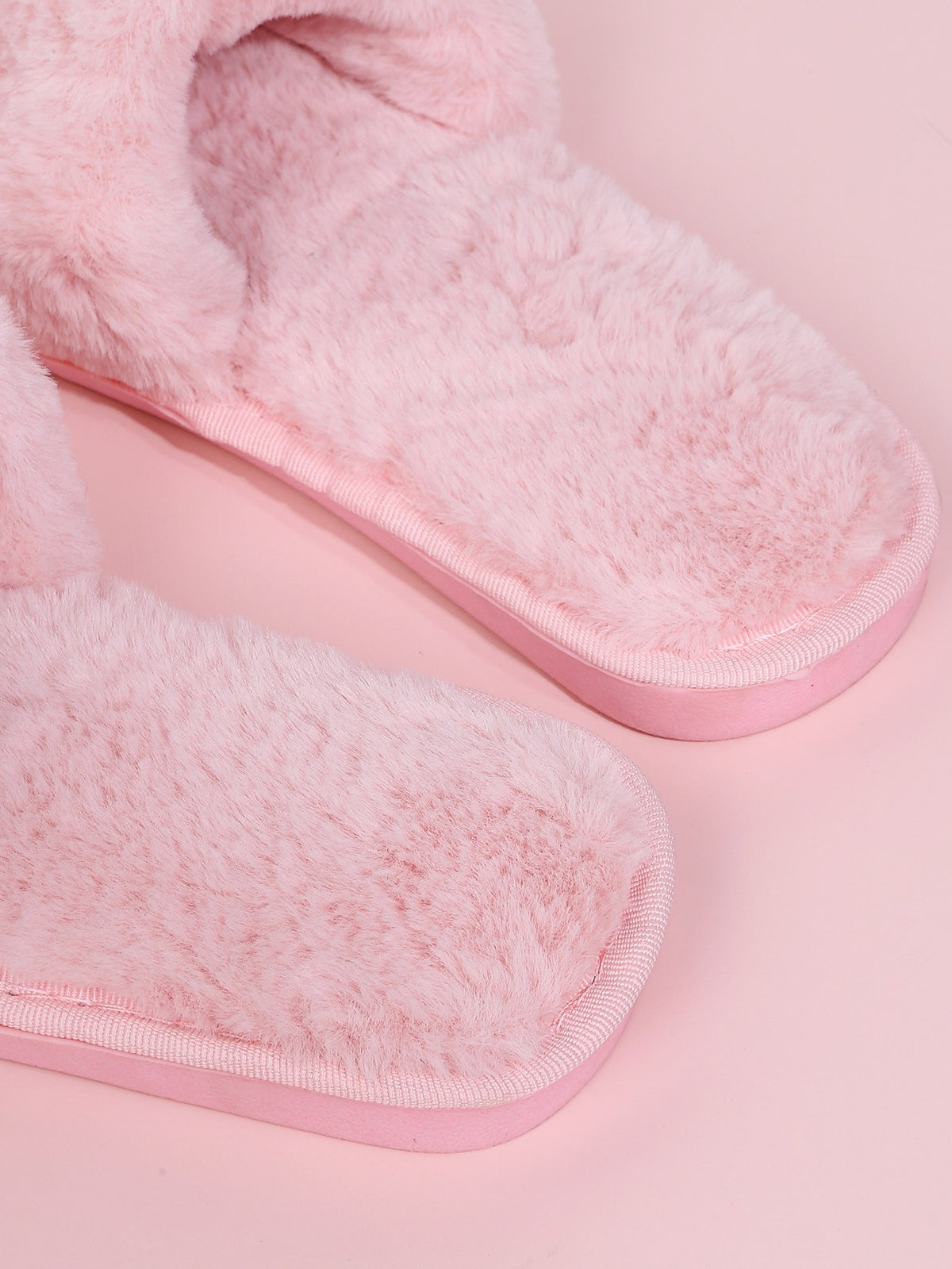 Women's Faux Fur Slide Slippers, Fluffy Open Toe House Slippers, Pink, view 5