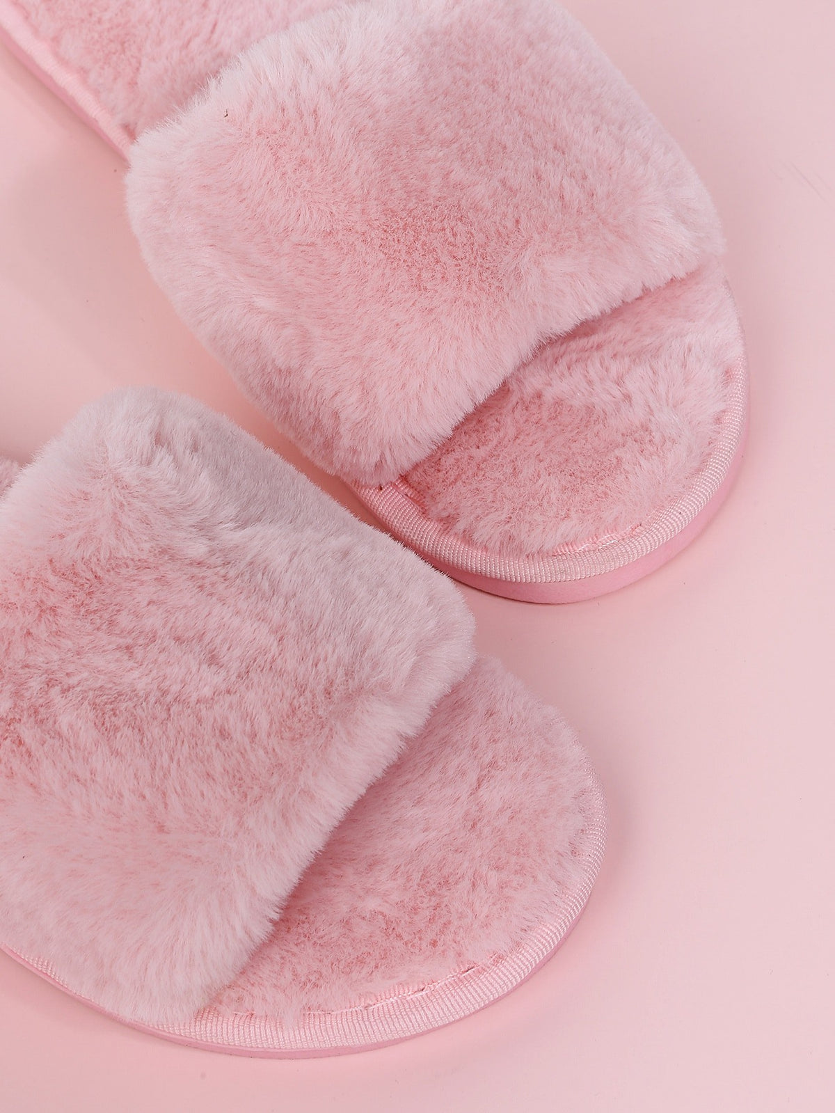 Women's Faux Fur Slide Slippers, Fluffy Open Toe House Slippers, Pink, view 6