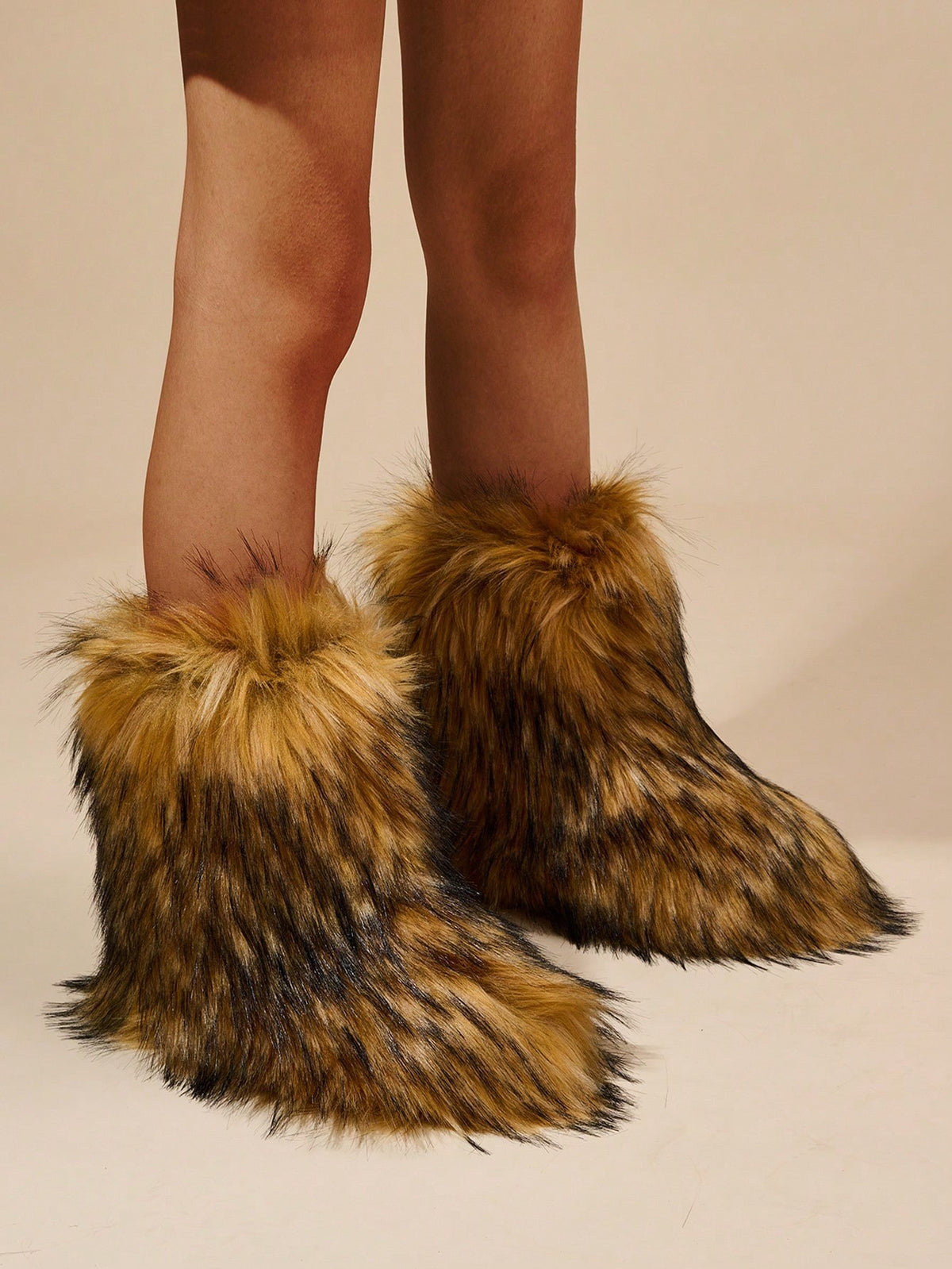 Women's Faux Fur Boots, Fluffy Mid-Calf Winter Boots with Warm Lining, Brown, view 2