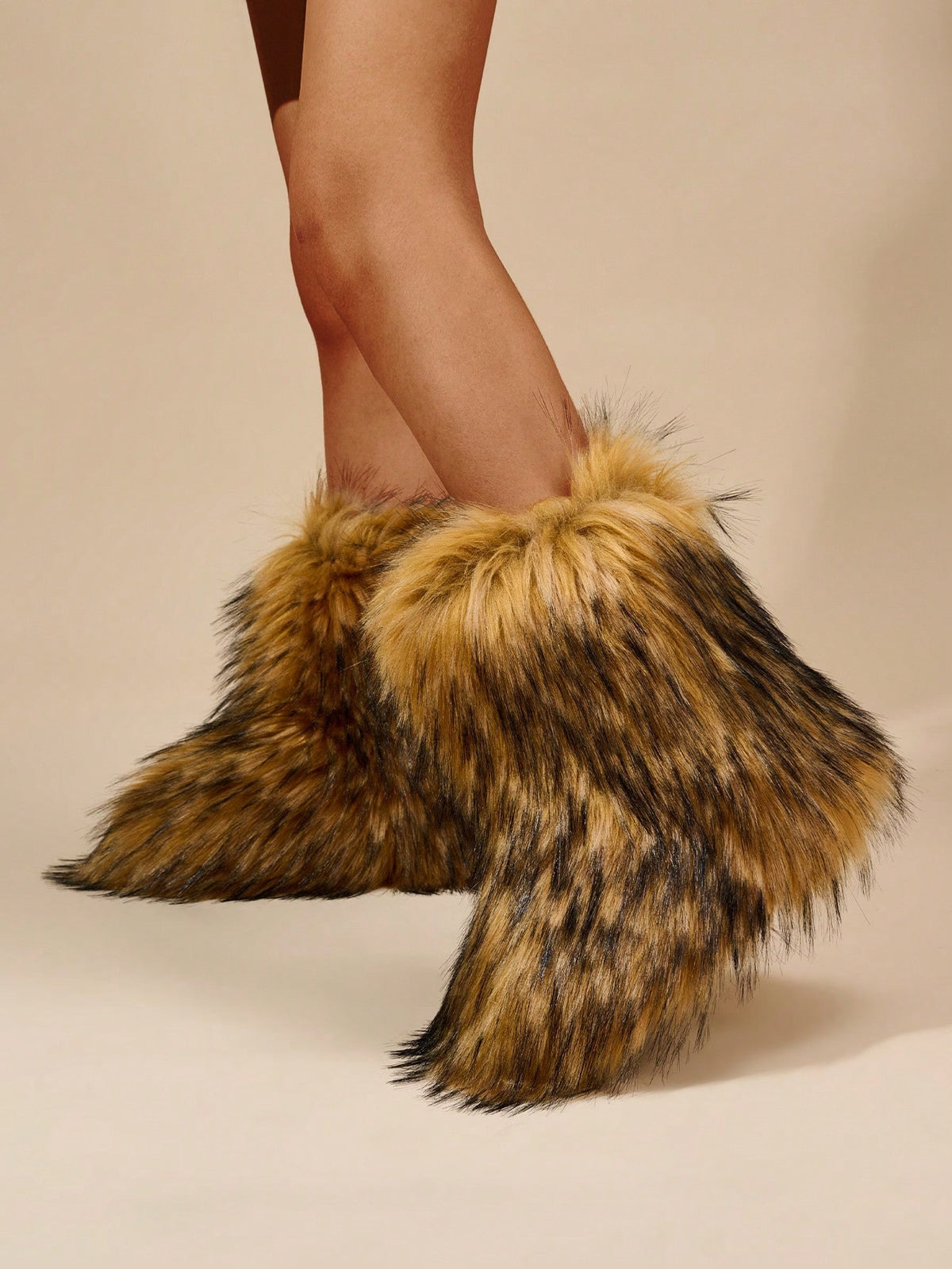 Women's Faux Fur Boots, Fluffy Mid-Calf Winter Boots with Warm Lining, Brown, view 3
