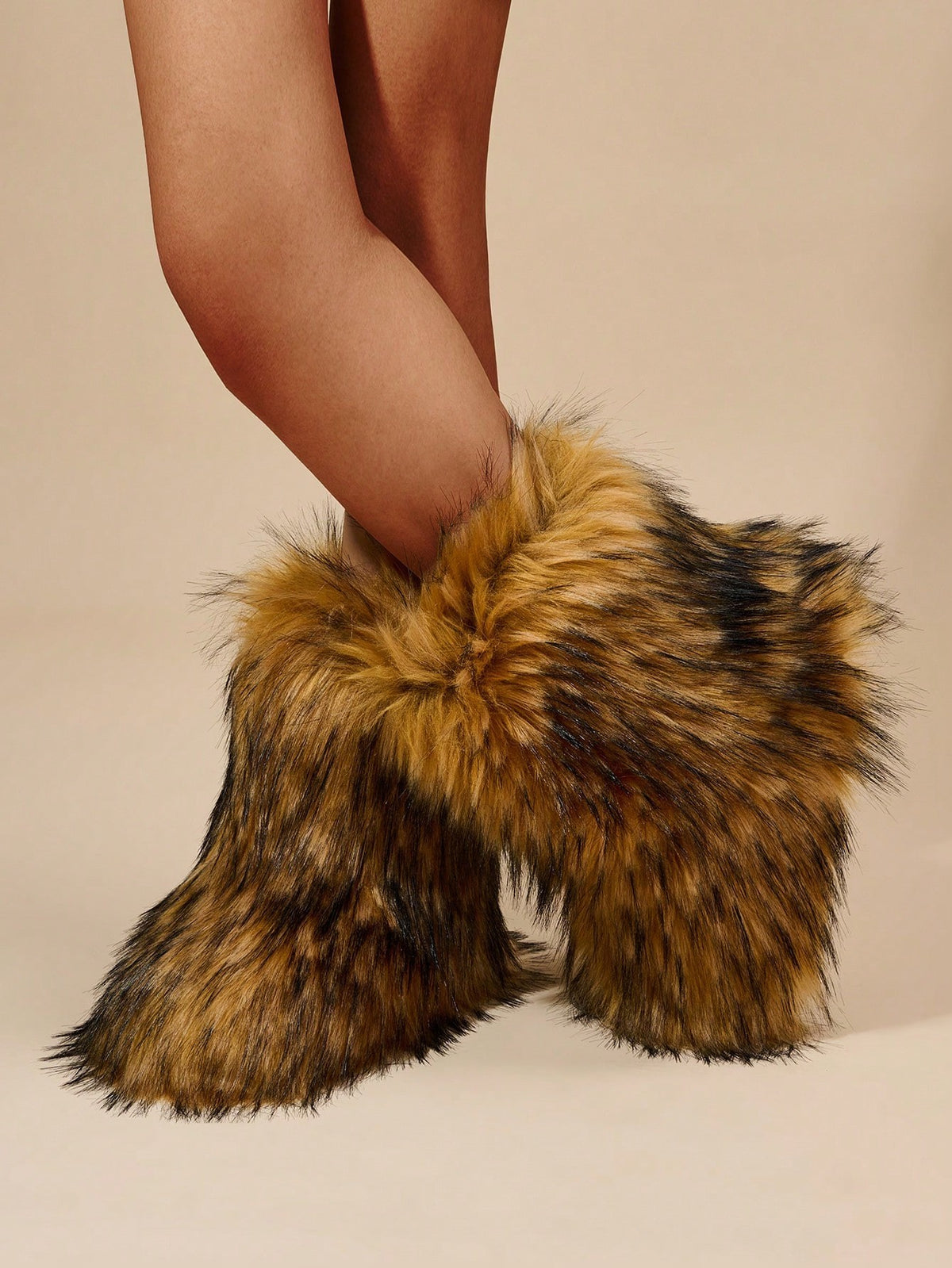 Women's Faux Fur Boots, Fluffy Mid-Calf Winter Boots with Warm Lining, Brown, view 5