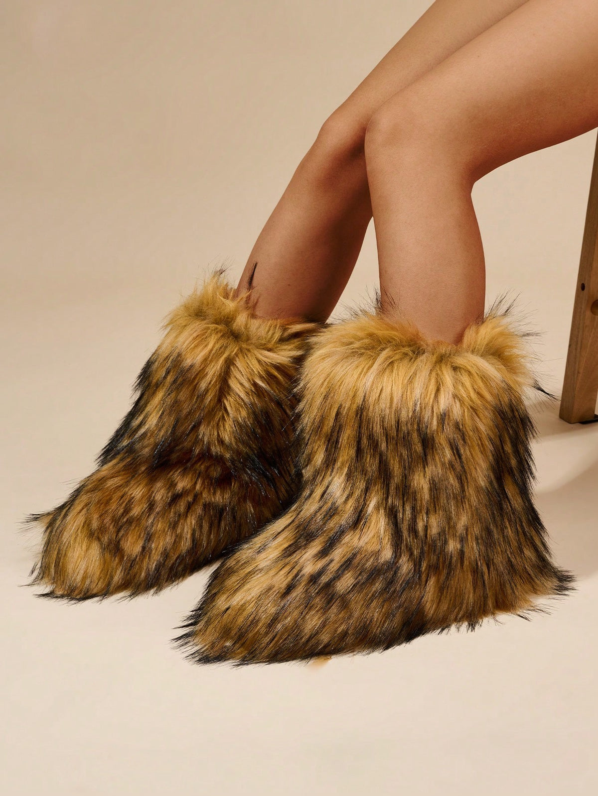 Women's Faux Fur Boots, Fluffy Mid-Calf Winter Boots with Warm Lining, Brown, view 7