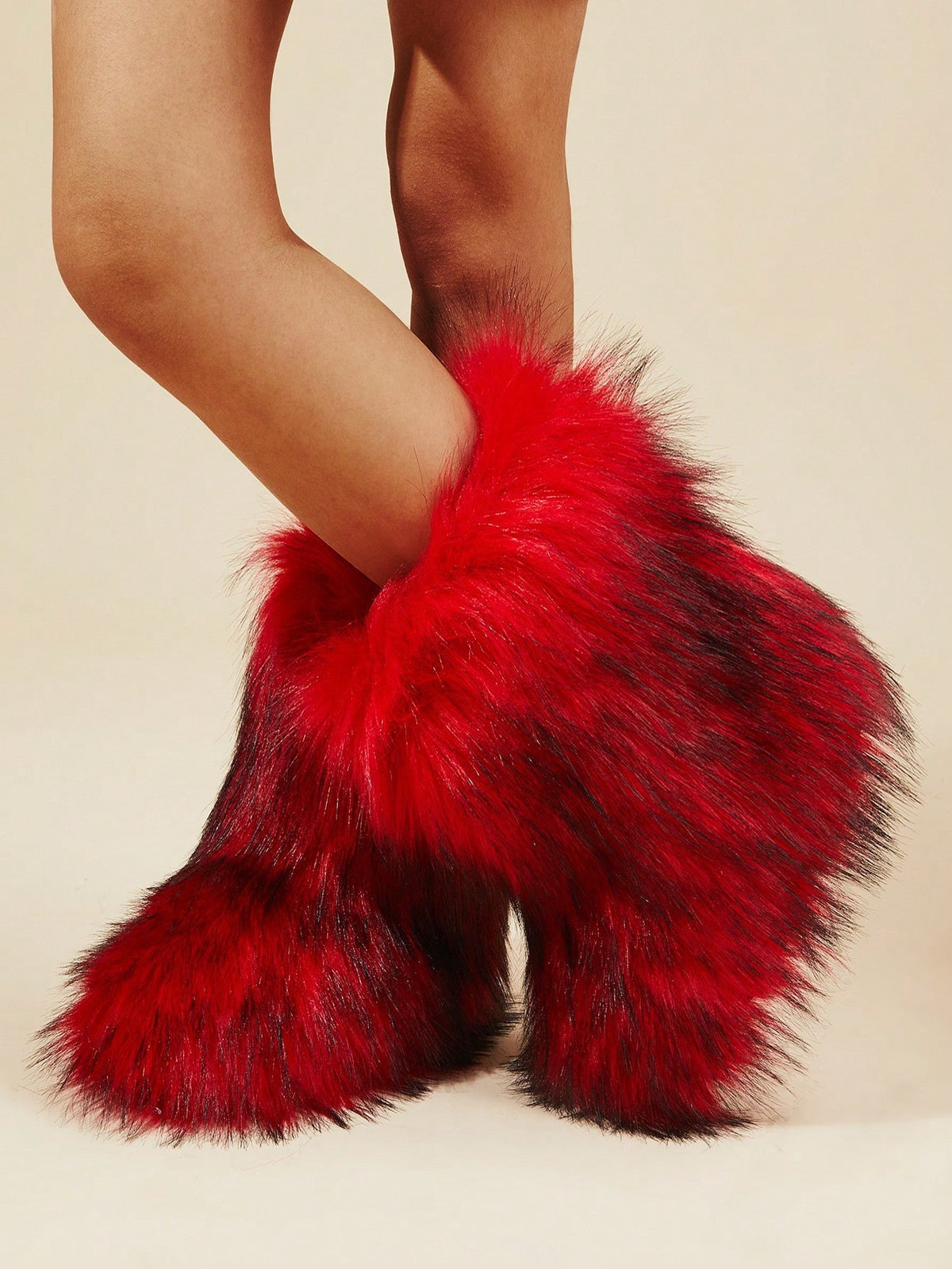 Women's Faux Fur Boots, Fluffy Mid-Calf Winter Boots with Warm Lining, Red, view 5