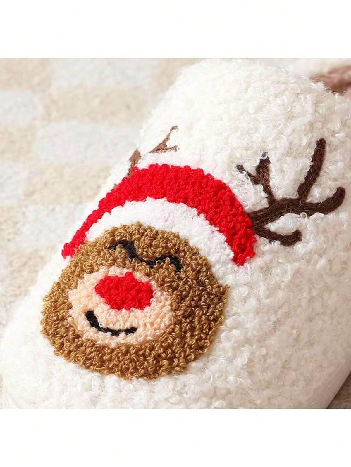 Women's Christmas Slippers, Fuzzy Closed-Toe House Slippers with Santa, Gingerbread or Reindeer, Reindeer, view 2