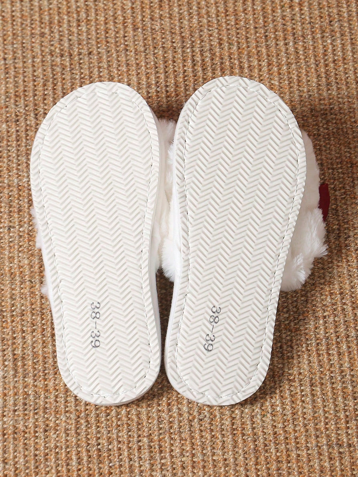 Women's Fuzzy Bow Slides, Open Toe Plush Slippers with Oversized Satin Bow, White/Burgundy, view 5