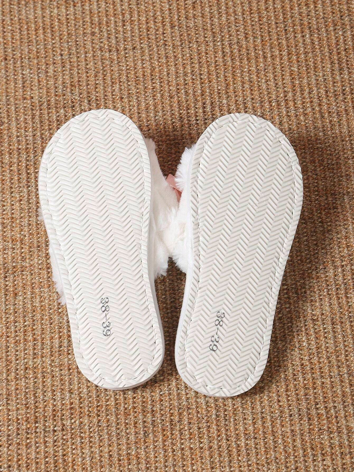 Women's Fuzzy Bow Slides, Open Toe Plush Slippers with Oversized Satin Bow, White/Pink, view 5