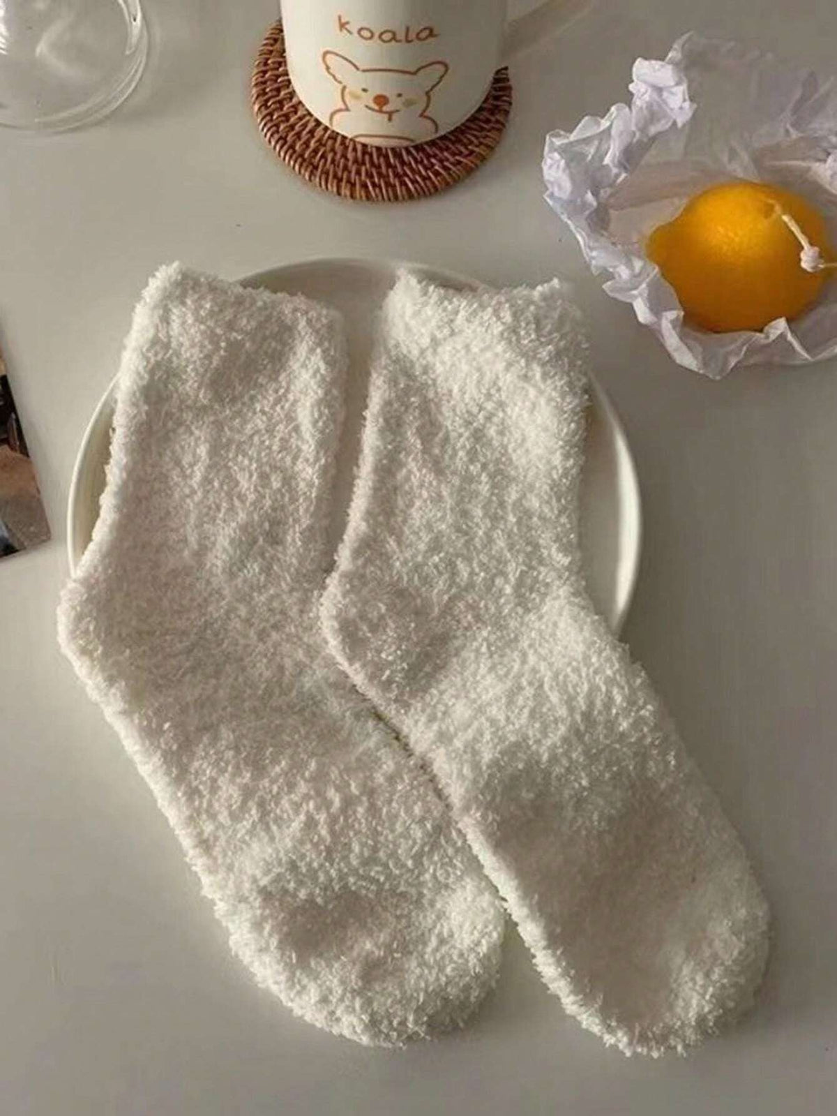 Women's Fuzzy Coral Fleece Socks, 4 Pairs in Black and White, Thick Winter Crew Socks, Black/White, view 6
