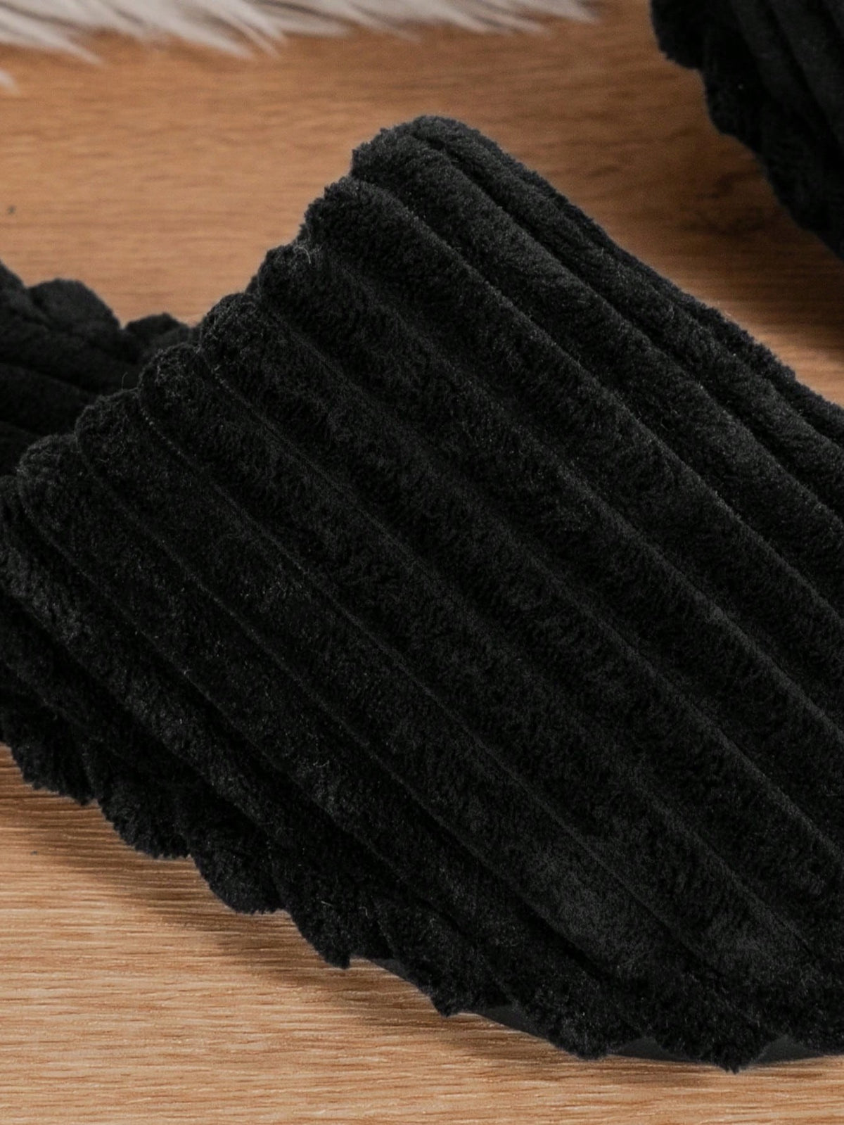 Women's Corduroy Mule Slippers, Closed-Toe Backless House Slippers with Light Sole, Black, view 4