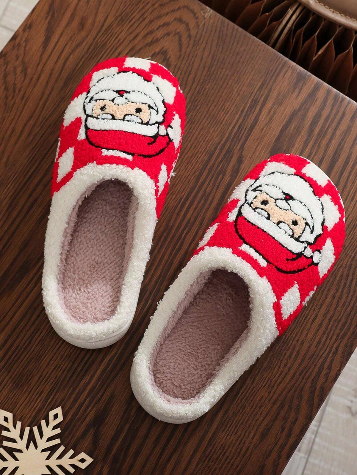 Women's Christmas Slippers, Fuzzy Closed-Toe House Slippers with Santa, Gingerbread or Reindeer, Red Santa, view 5