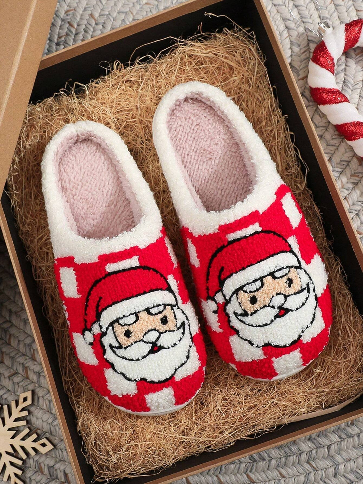 Women's Christmas Slippers, Fuzzy Closed-Toe House Slippers with Santa, Gingerbread or Reindeer, Red Santa, view 2