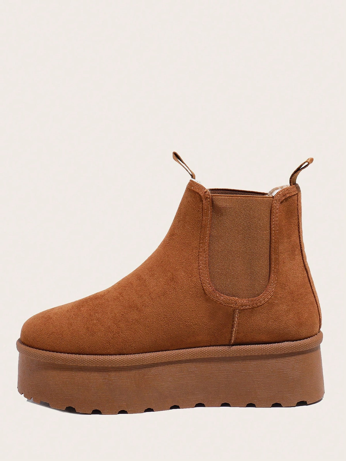 Women's Lined Chelsea Snow Boots, Suede-Look Platform Ankle Boots with Elastic Sides, Camel, view 2