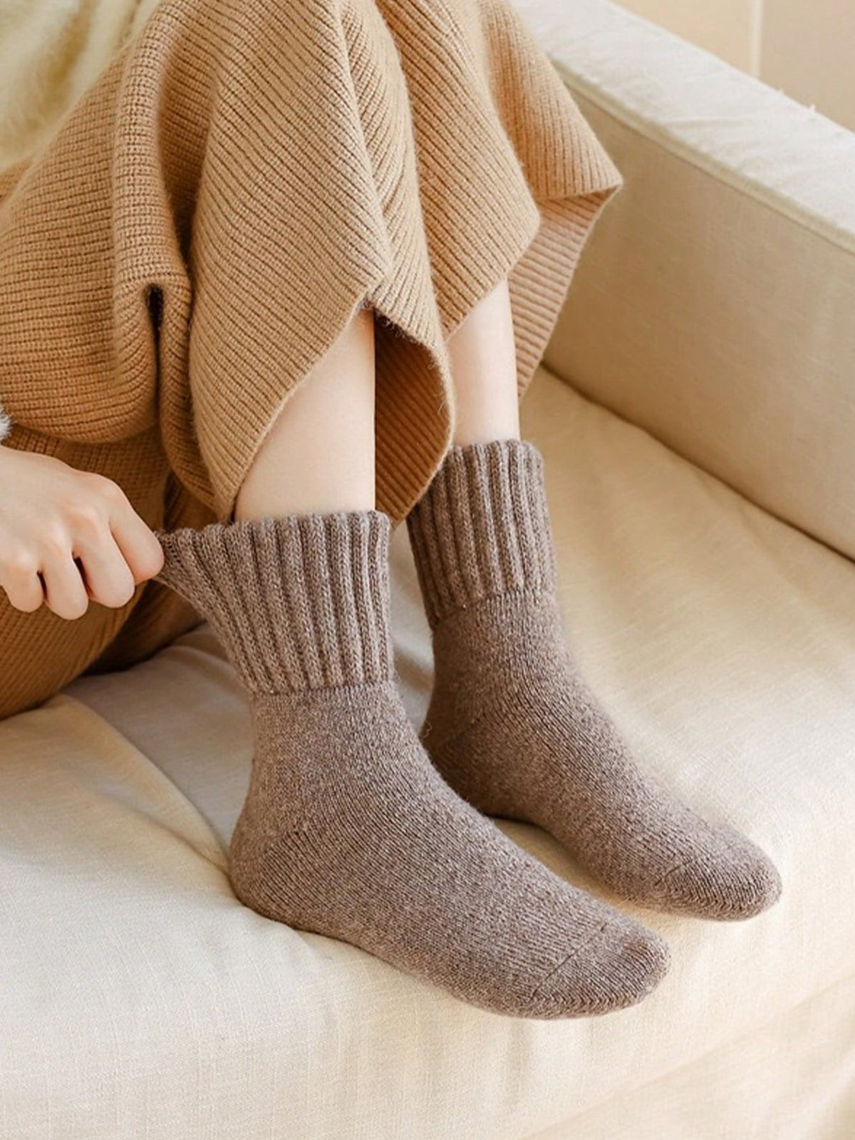 Women's Thick Plush Crew Socks, 5 Pairs in Neutral Colors, Warm Winter Socks, Neutral Mix, view 6