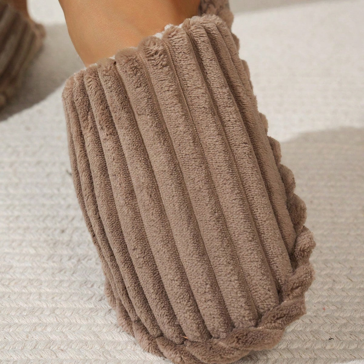 Women's Corduroy Mule Slippers, Closed-Toe Backless House Slippers with Light Sole, Mocha Brown, view 5