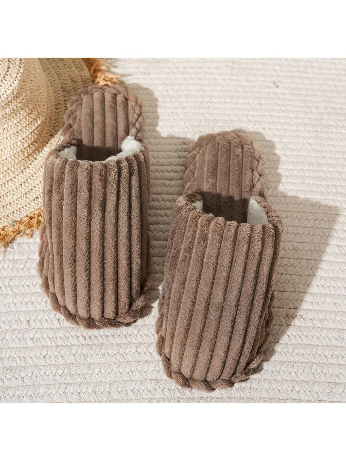 Women's Corduroy Mule Slippers, Closed-Toe Backless House Slippers with Light Sole, Mocha Brown, view 2
