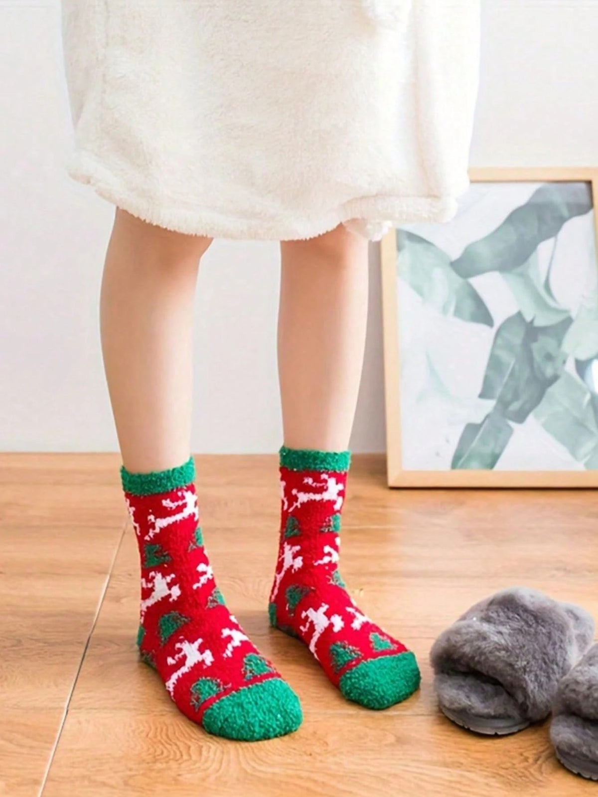 Women's Fuzzy Christmas Socks, 6 Pairs with Santa, Trees and Candy Stripes, Christmas Mix, view 5