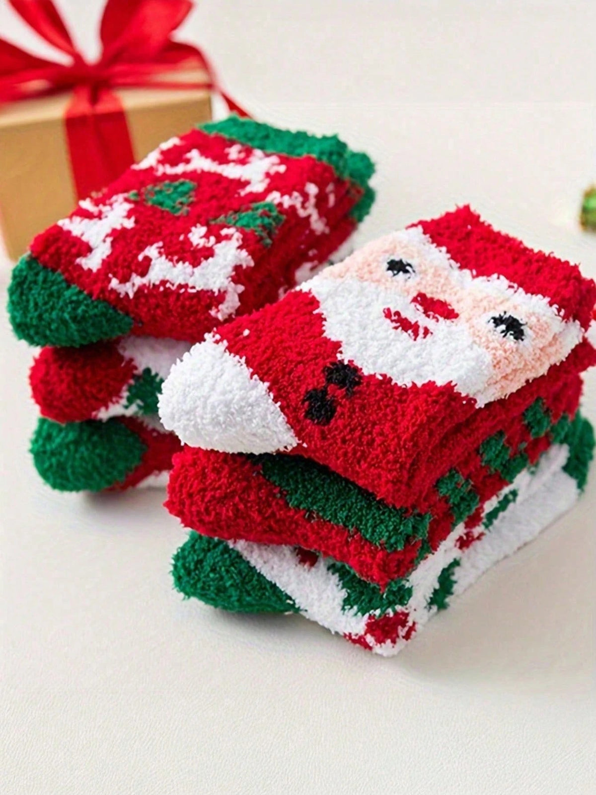 Women's Fuzzy Christmas Socks, 6 Pairs with Santa, Trees and Candy Stripes, Christmas Mix, view 3