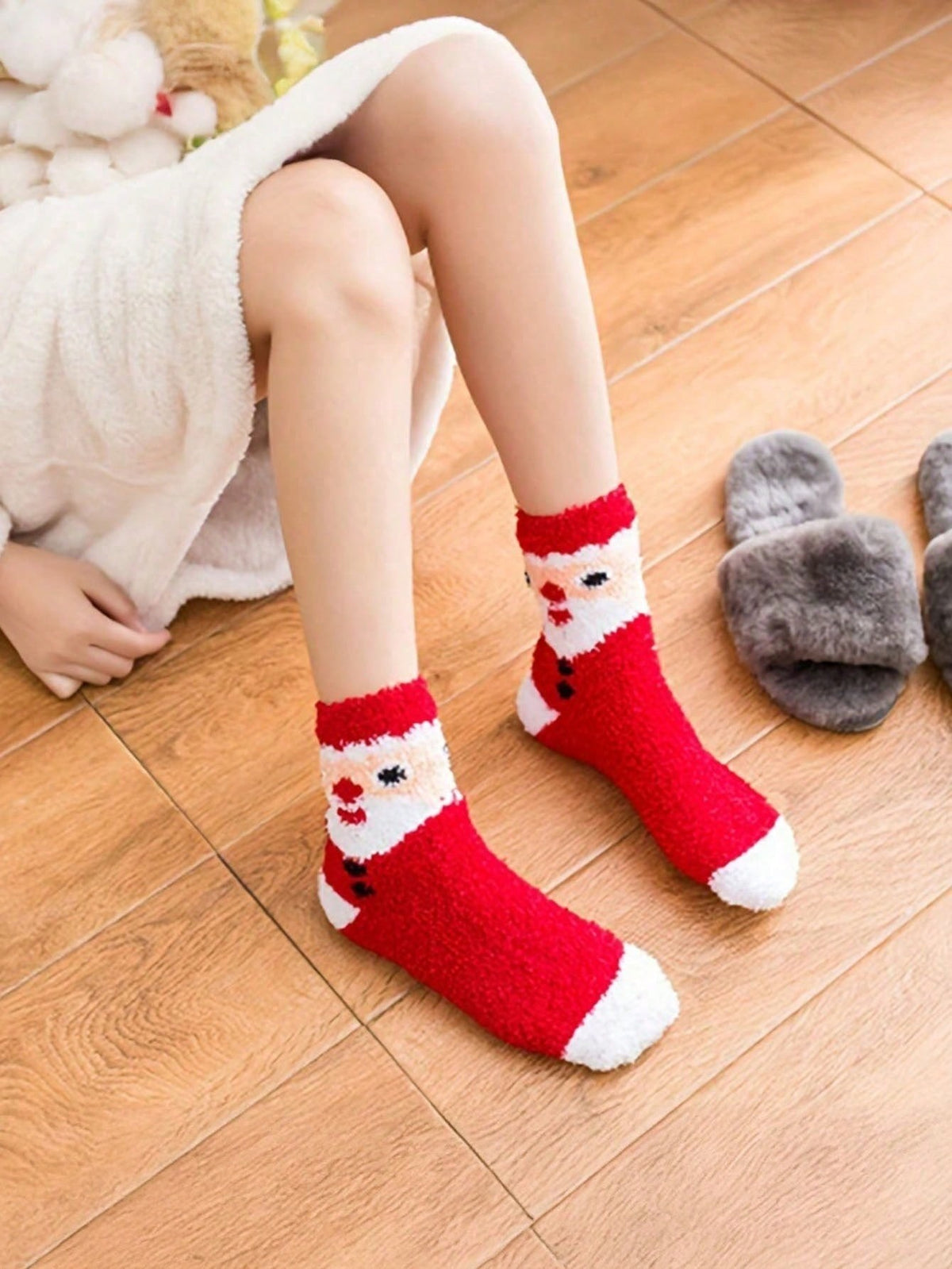 Women's Fuzzy Christmas Socks, 6 Pairs with Santa, Trees and Candy Stripes, Christmas Mix, view 2