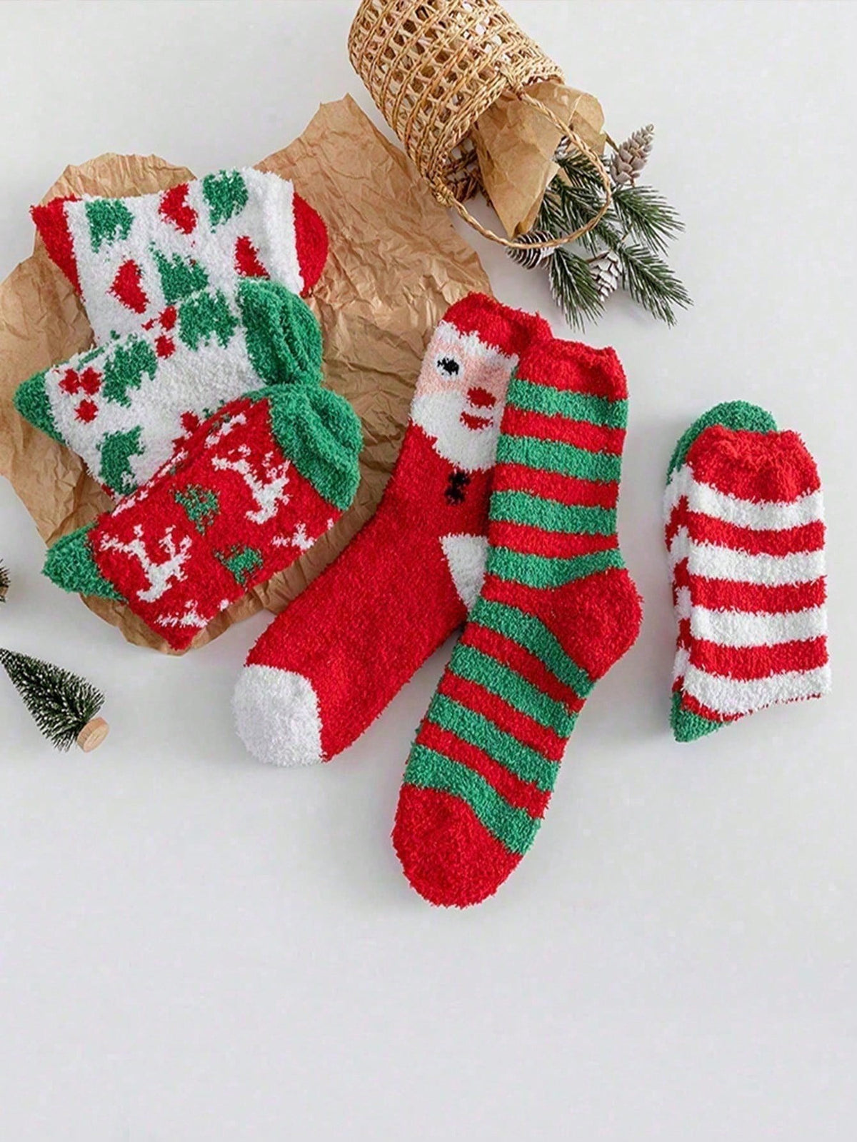 Women's Fuzzy Christmas Socks, 6 Pairs with Santa, Trees and Candy Stripes, Christmas Mix, view 4