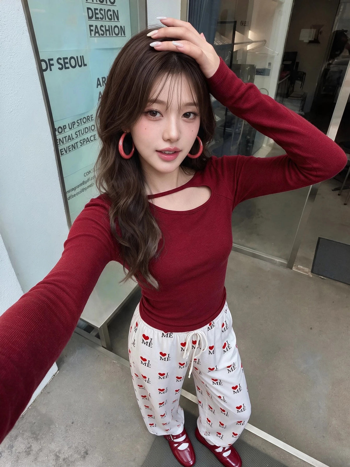 Women's Heart and Bear Print Pajama Pants, White Straight Leg Lounge Pants with Drawstring, White, view 6