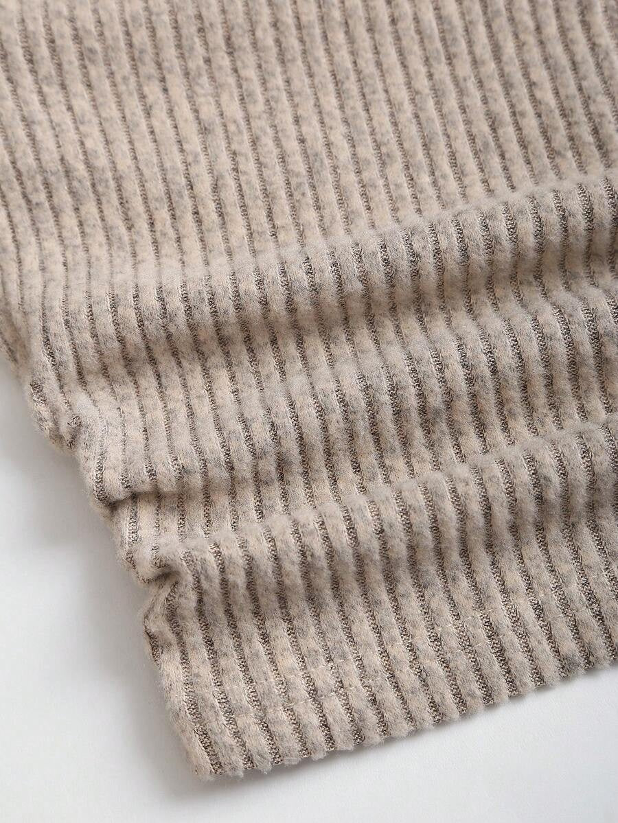 Women's Ribbed Knit Lounge Set, Cropped Henley Top with Ruched Hem and Wide Leg Drawstring Pants, Oatmeal, view 9
