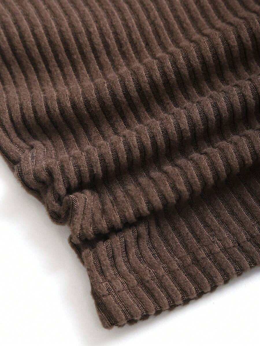 Women's Ribbed Knit Lounge Set, Cropped Henley Top with Ruched Hem and Wide Leg Drawstring Pants, Coffee Brown, view 16